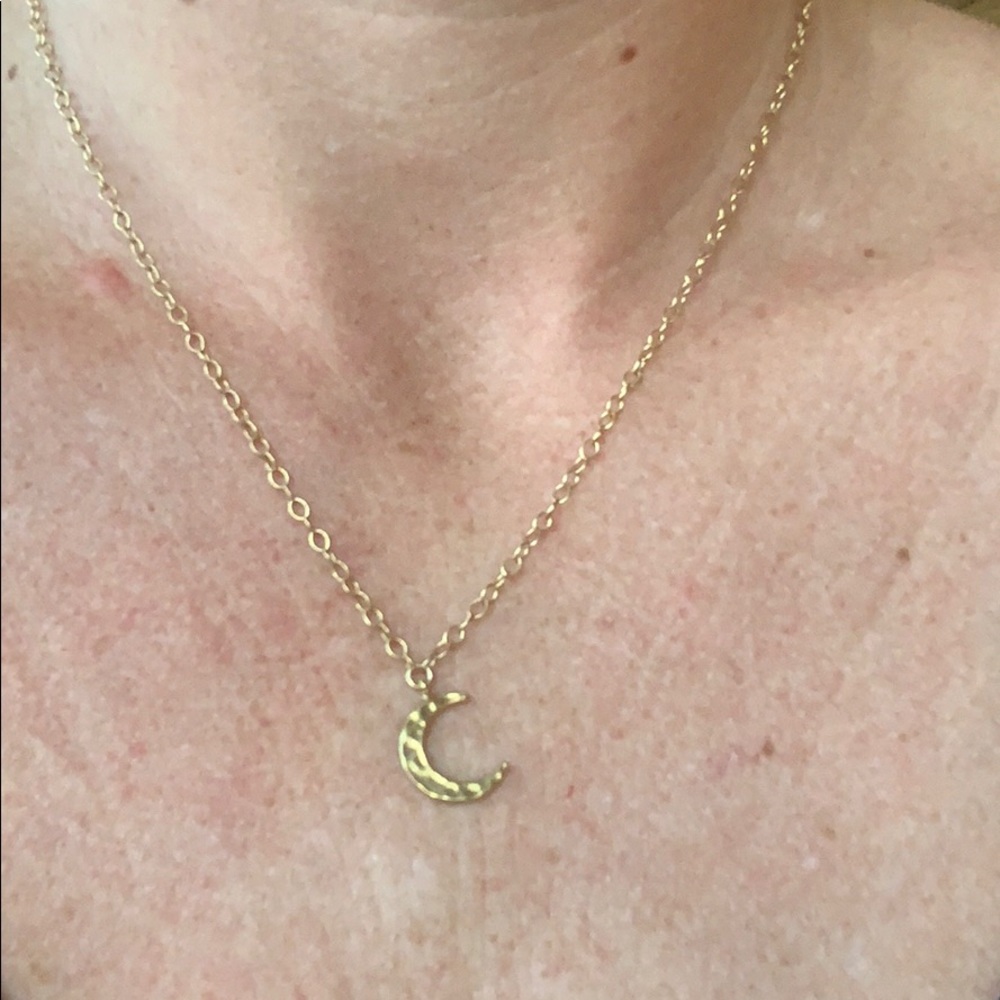 Gold hammered moon necklace